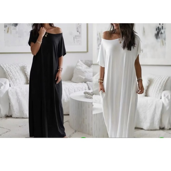 Dresses & Skirts - Two Women's Off Shoulder Maxi Dress Casual Loose Fit Black White Bundle S M L XL